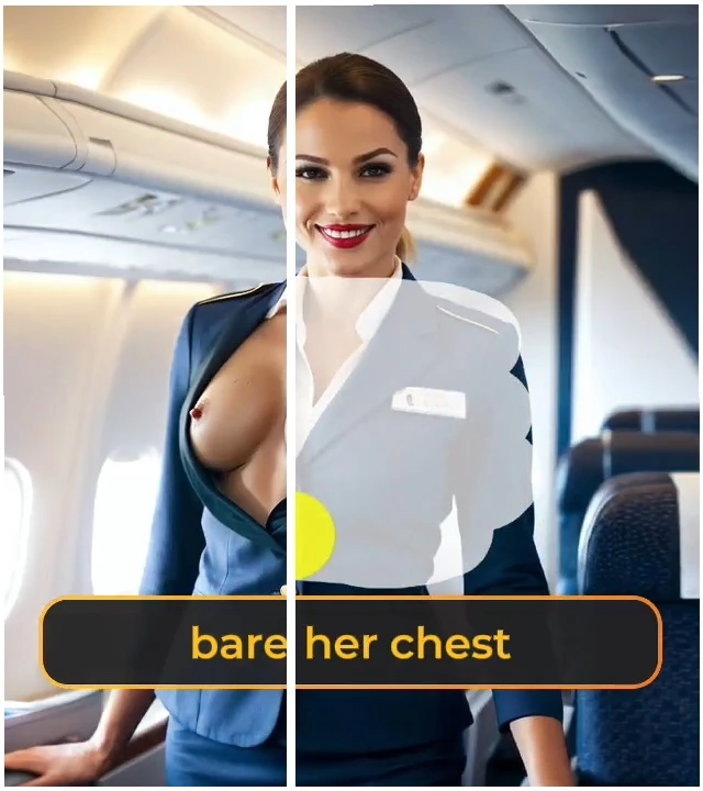 AI Porn Brush editing example – flight attendant photo with partially revealed chest using AI image editing tool