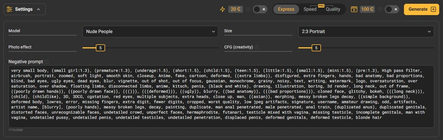 pornworks adjust settings and negative promp example